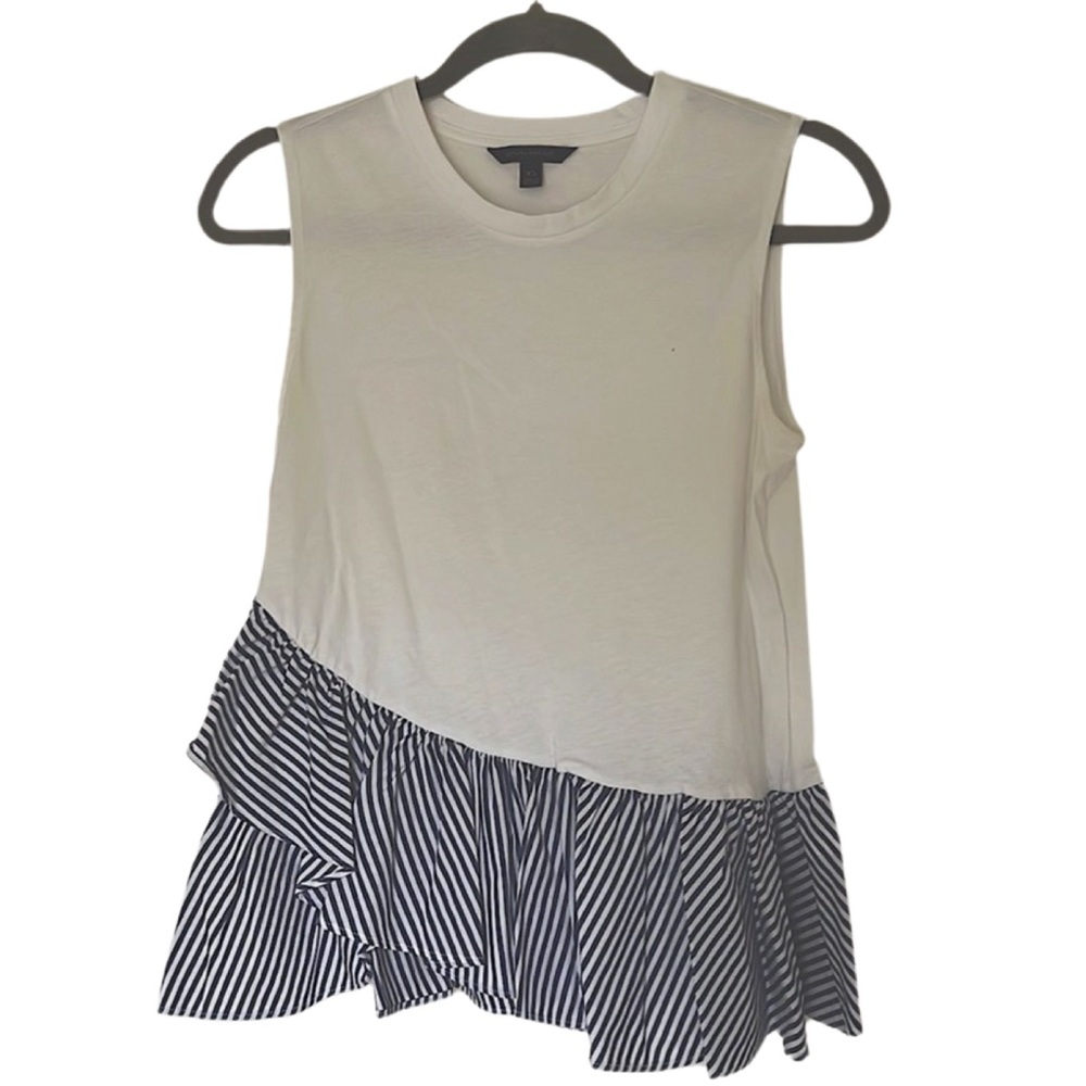 Banana republic white tank striped ruffled detail XS